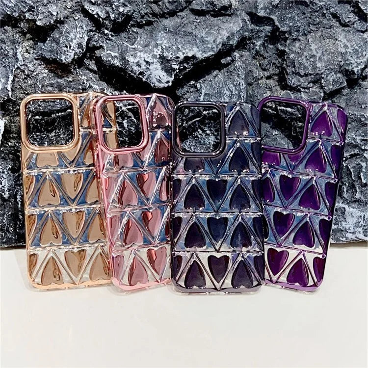 For iPhone 15 Pro Max Case Electroplating 3D Love Heart Shape TPU Phone Cover