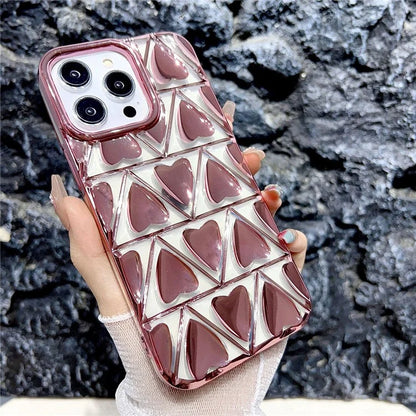 For iPhone 15 Pro Max Case Electroplating 3D Love Heart Shape TPU Phone Cover