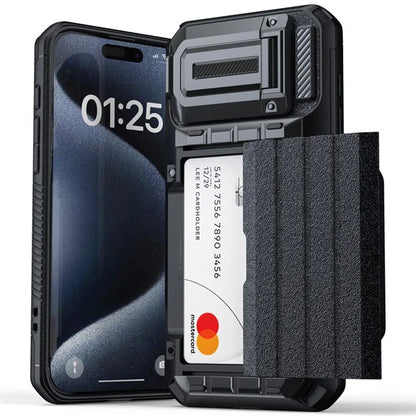 For iPhone 15 Pro Case Sliding Card Holder Kickstand Anti-drop Phone Cover