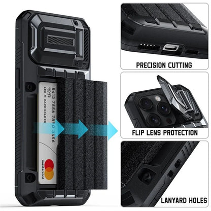 For iPhone 15 Pro Case Sliding Card Holder Kickstand Anti-drop Phone Cover