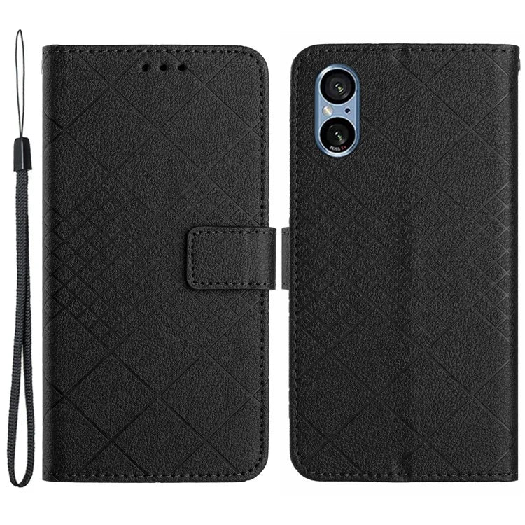 HT06 For Sony Xperia 5 V Case PU Leather Rhombus Pattern Stand Phone Cover