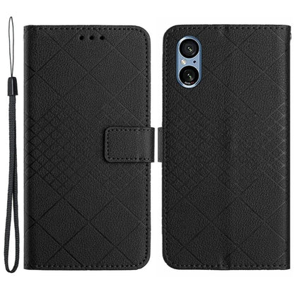 HT06 For Sony Xperia 5 V Case PU Leather Rhombus Pattern Stand Phone Cover