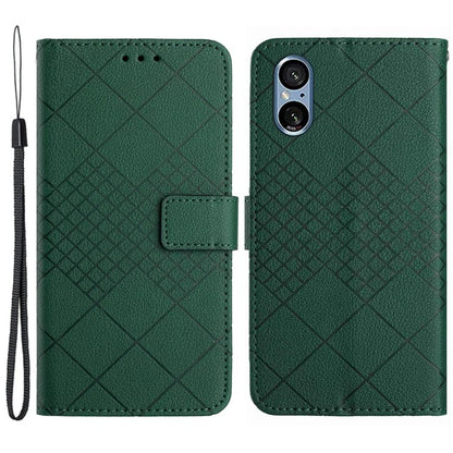 HT06 For Sony Xperia 5 V Case PU Leather Rhombus Pattern Stand Phone Cover