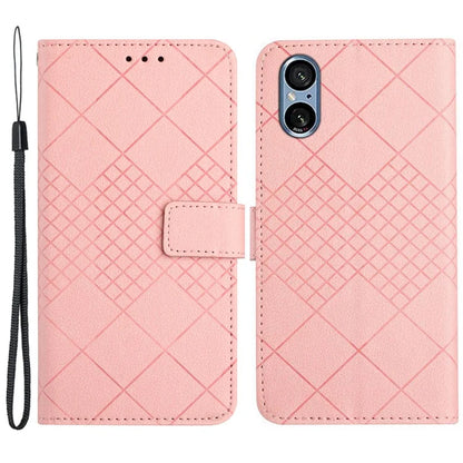 HT06 For Sony Xperia 5 V Case PU Leather Rhombus Pattern Stand Phone Cover