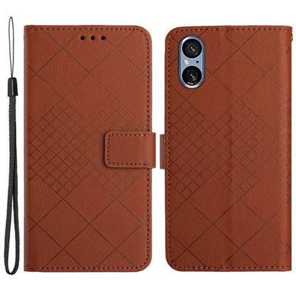 HT06 For Sony Xperia 5 V Case PU Leather Rhombus Pattern Stand Phone Cover