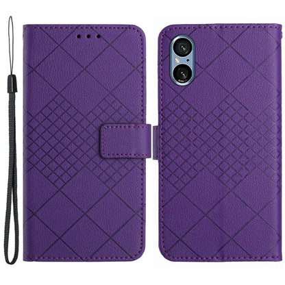 HT06 For Sony Xperia 5 V Case PU Leather Rhombus Pattern Stand Phone Cover