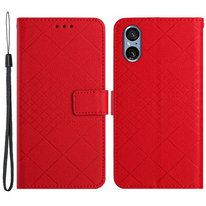 HT06 For Sony Xperia 5 V Case PU Leather Rhombus Pattern Stand Phone Cover