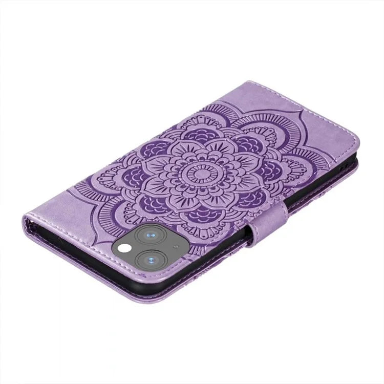 For iPhone 15 Plus Case Wallet PU Leather Mandala Flower Phone Cover