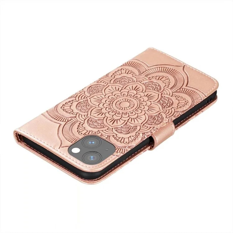 For iPhone 15 Plus Case Wallet PU Leather Mandala Flower Phone Cover