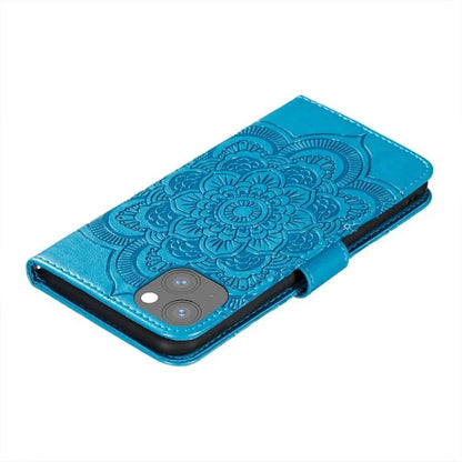 For iPhone 15 Plus Case Wallet PU Leather Mandala Flower Phone Cover