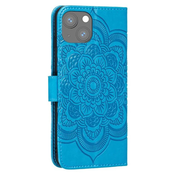 For iPhone 15 Plus Case Wallet PU Leather Mandala Flower Phone Cover