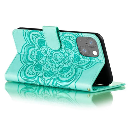 For iPhone 15 Plus Case Wallet PU Leather Mandala Flower Phone Cover