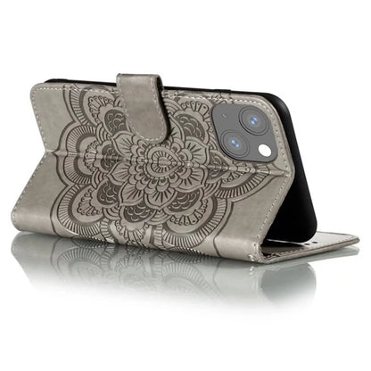 For iPhone 15 Plus Case Wallet PU Leather Mandala Flower Phone Cover