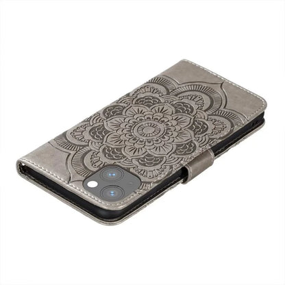 For iPhone 15 Plus Case Wallet PU Leather Mandala Flower Phone Cover