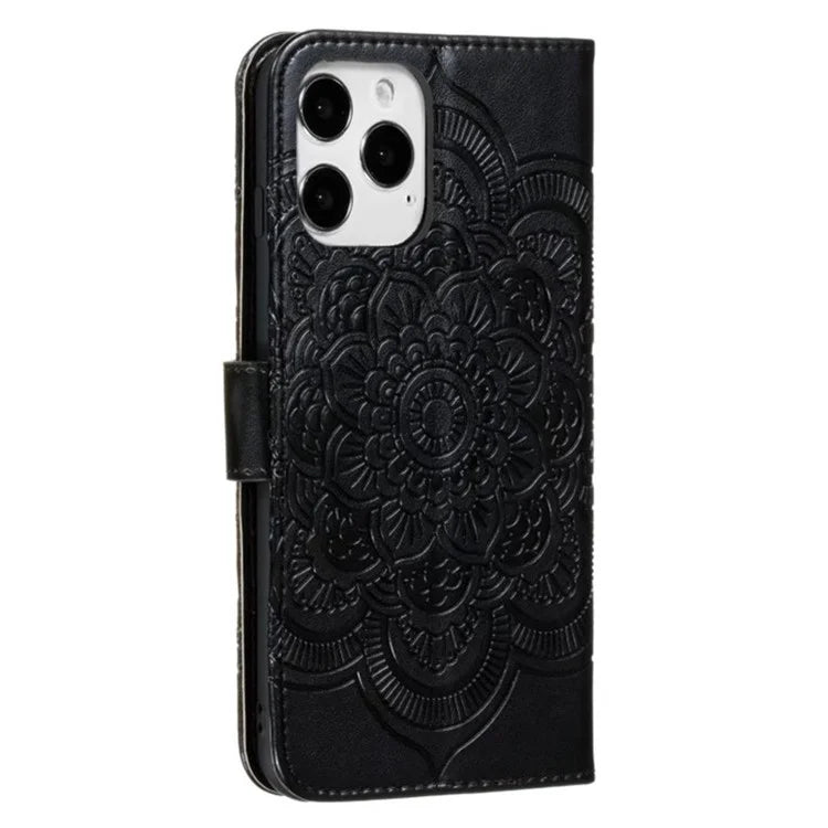 For iPhone 15 Pro Mandala Flower Case PU Leather Stand Wallet Phone Cover