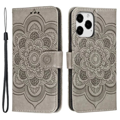 For iPhone 15 Pro Mandala Flower Case PU Leather Stand Wallet Phone Cover