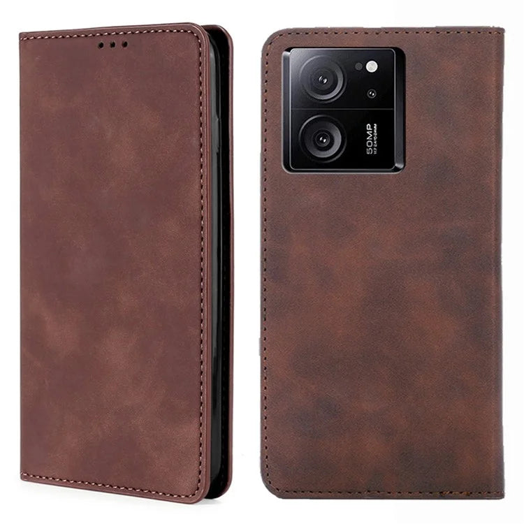 For Xiaomi Redmi K60 Ultra / 13T / 13T Pro Case Magnetic Auto-absorbed Skin-touch Flip Stand PU Leather Cell Phone Cover with Card Slots