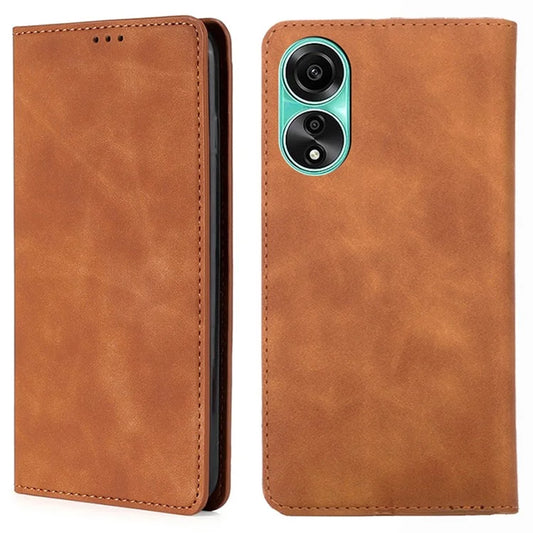 For Oppo A78 4G Case Anti-scratch Skin-touch Flip Stand PU Leather Phone Cover with Card Slots