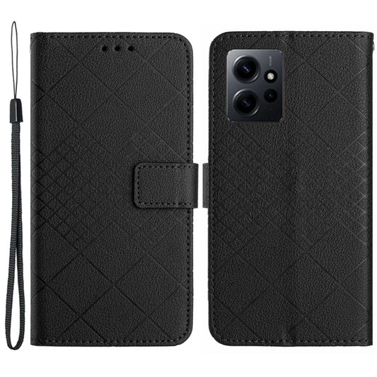 HT06 For Xiaomi Redmi Note 12 4G Case PU Leather Rhombus Pattern Stand Cell Phone Cover