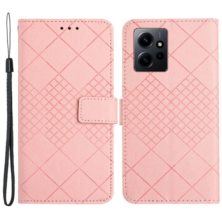 HT06 For Xiaomi Redmi Note 12 4G Case PU Leather Rhombus Pattern Stand Cell Phone Cover