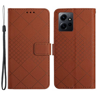 HT06 For Xiaomi Redmi Note 12 4G Case PU Leather Rhombus Pattern Stand Cell Phone Cover