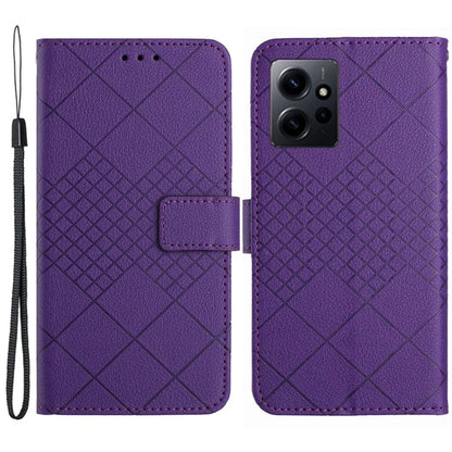HT06 For Xiaomi Redmi Note 12 4G Case PU Leather Rhombus Pattern Stand Cell Phone Cover