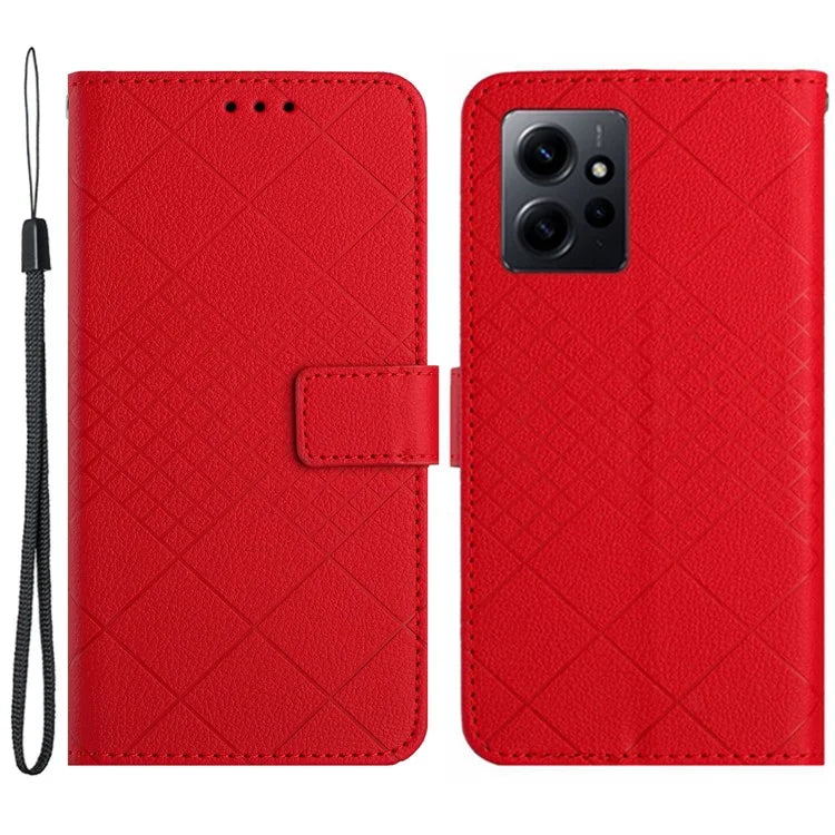 HT06 For Xiaomi Redmi Note 12 4G Case PU Leather Rhombus Pattern Stand Cell Phone Cover