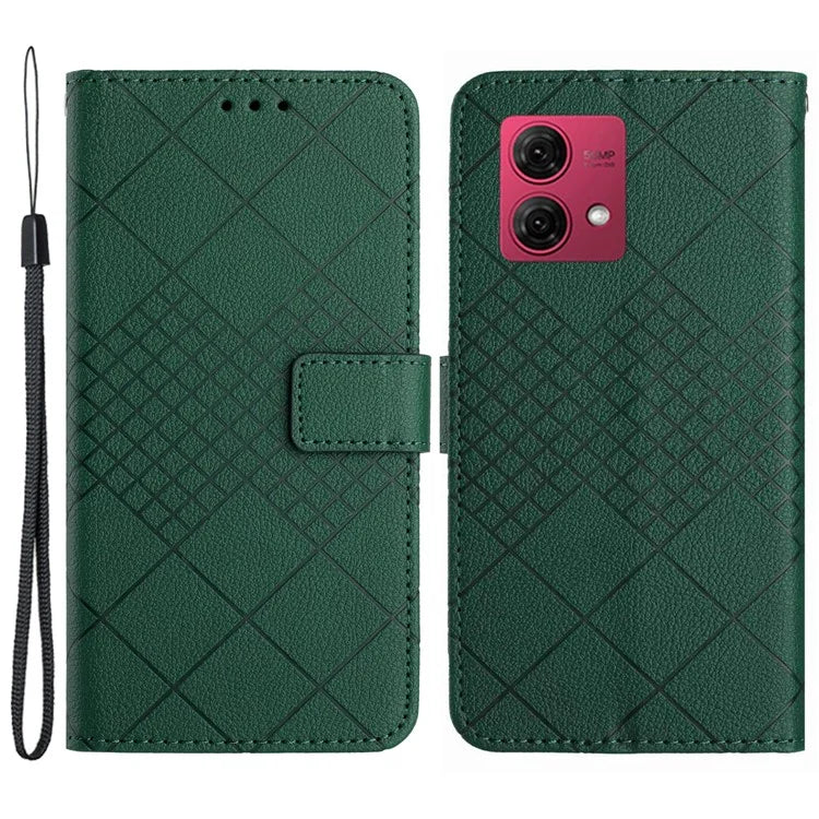HT06 For Motorola Edge 40 Neo 5G Case Rhombus Pattern Stand PU Leather Phone Cover