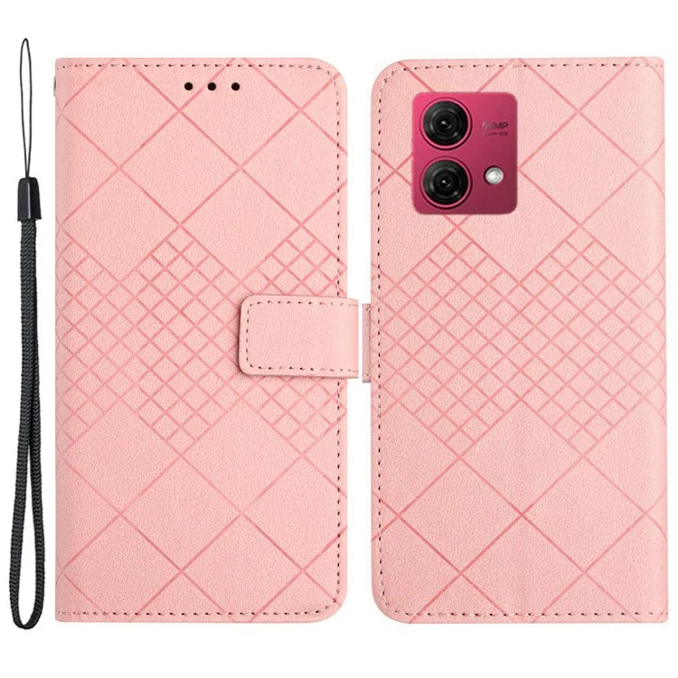 HT06 For Motorola Edge 40 Neo 5G Case Rhombus Pattern Stand PU Leather Phone Cover