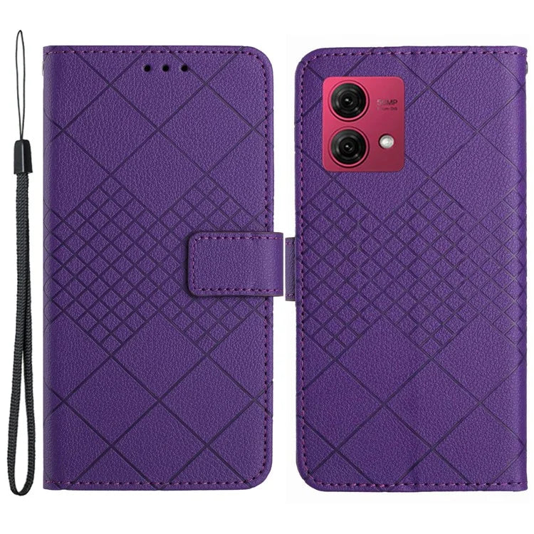 HT06 For Motorola Edge 40 Neo 5G Case Rhombus Pattern Stand PU Leather Phone Cover