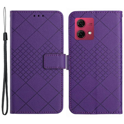 HT06 For Motorola Edge 40 Neo 5G Case Rhombus Pattern Stand PU Leather Phone Cover