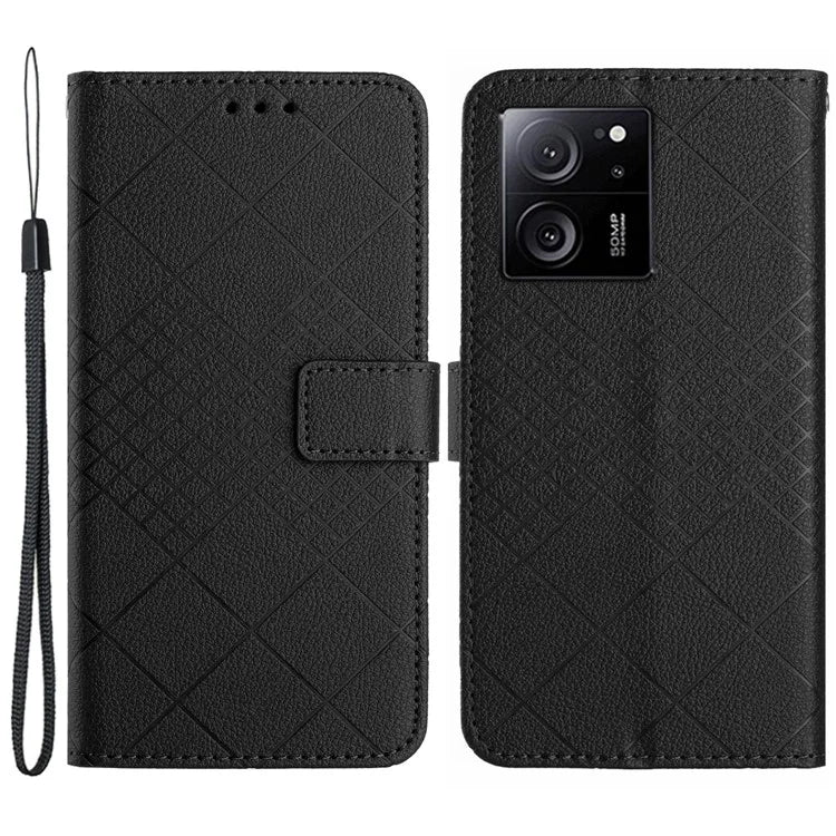 HT06 For Xiaomi 13T / 13T Pro / Redmi K60 Ultra Case PU Leather Rhombus Pattern Stand Smart Phone Cover