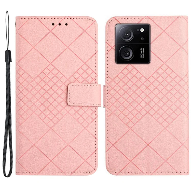 HT06 For Xiaomi 13T / 13T Pro / Redmi K60 Ultra Case PU Leather Rhombus Pattern Stand Smart Phone Cover