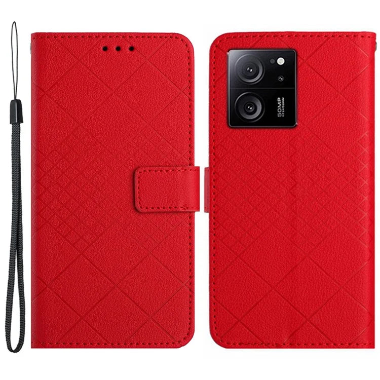HT06 For Xiaomi 13T / 13T Pro / Redmi K60 Ultra Case PU Leather Rhombus Pattern Stand Smart Phone Cover