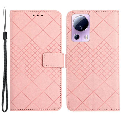 HT06 For Xiaomi 13 Lite / Civi 2 5G Case Rhombus Imprinted Wallet Stand Phone Cover