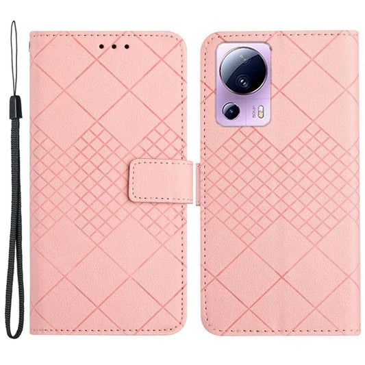 HT06 For Xiaomi 13 Lite / Civi 2 5G Case Rhombus Imprinted Wallet Stand Phone Cover
