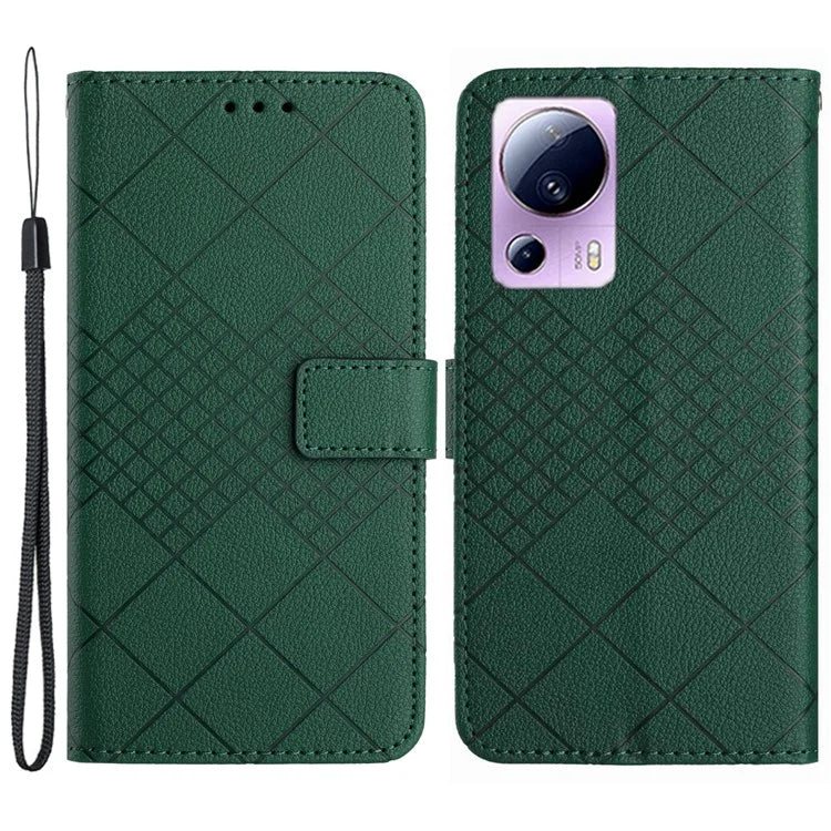 HT06 For Xiaomi 13 Lite / Civi 2 5G Case Rhombus Imprinted Wallet Stand Phone Cover