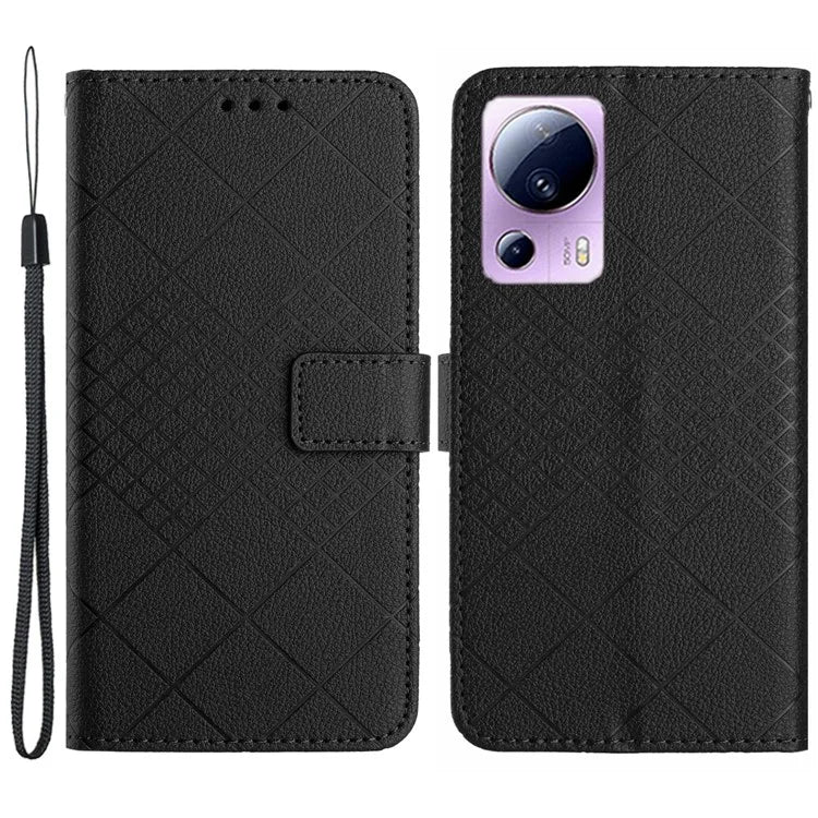 HT06 For Xiaomi 13 Lite / Civi 2 5G Case Rhombus Imprinted Wallet Stand Phone Cover