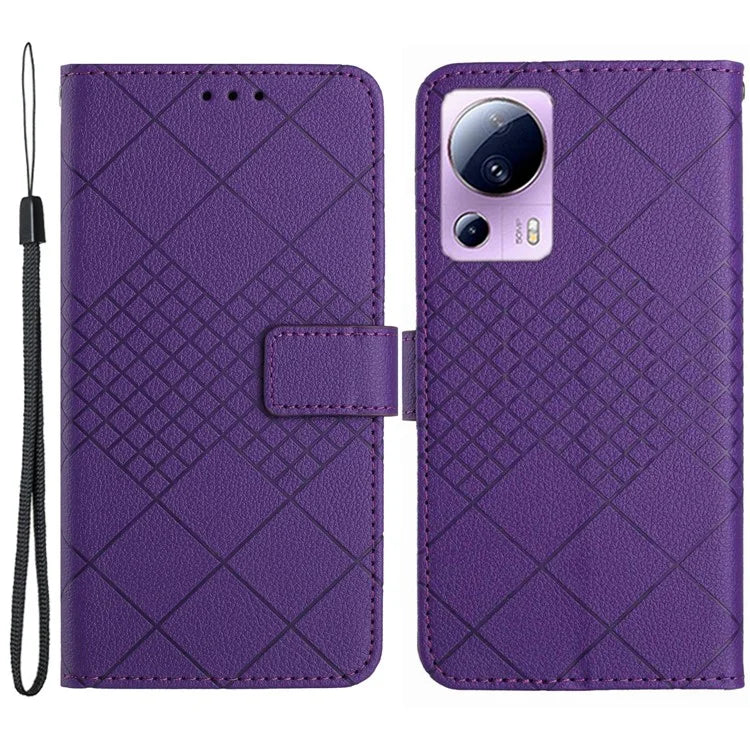 HT06 For Xiaomi 13 Lite / Civi 2 5G Case Rhombus Imprinted Wallet Stand Phone Cover