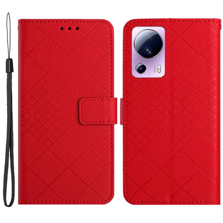HT06 For Xiaomi 13 Lite / Civi 2 5G Case Rhombus Imprinted Wallet Stand Phone Cover