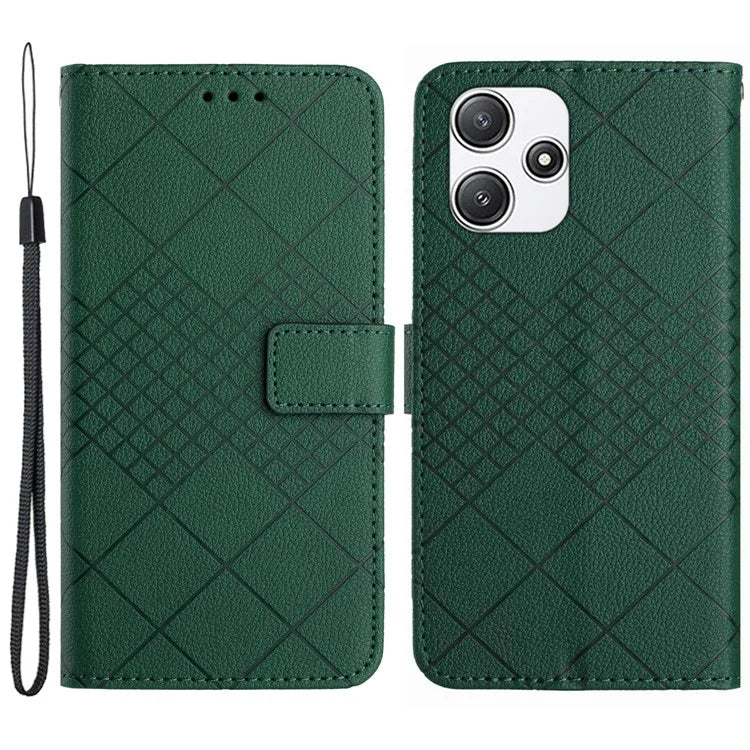 HT06 For Xiaomi Redmi 12 4G / 5G (Global) / Poco M6 Pro 5G Case Rhombus Imprinted Phone Leather Cover