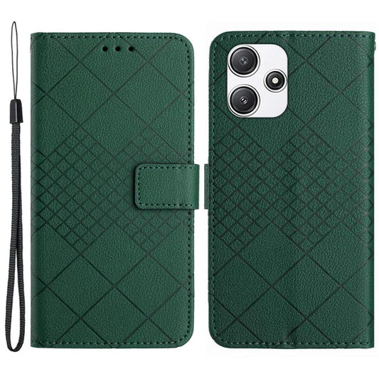 HT06 For Xiaomi Redmi 12 4G / 5G (Global) / Poco M6 Pro 5G Case Rhombus Imprinted Phone Leather Cover