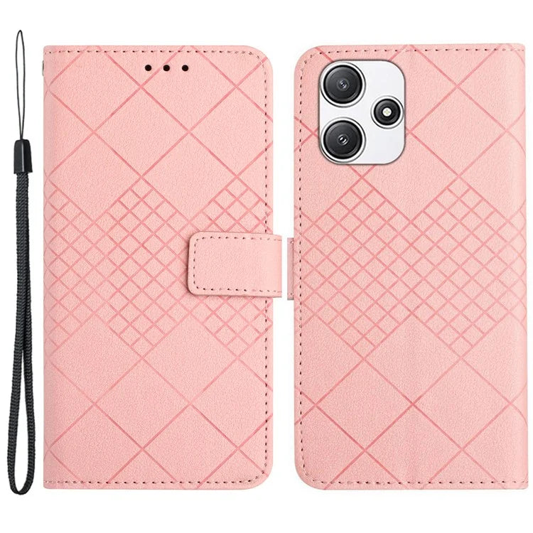 HT06 For Xiaomi Redmi 12 4G / 5G (Global) / Poco M6 Pro 5G Case Rhombus Imprinted Phone Leather Cover