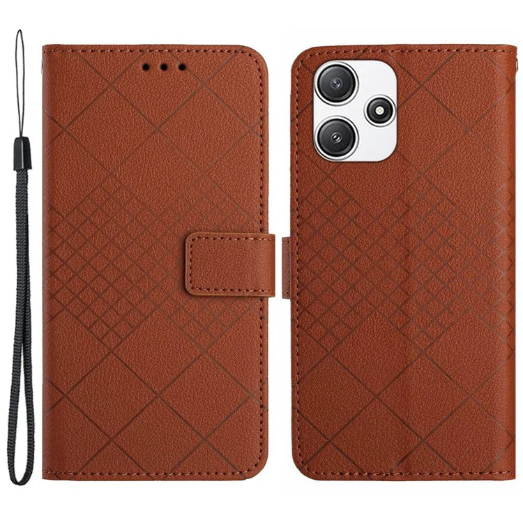 HT06 For Xiaomi Redmi 12 4G / 5G (Global) / Poco M6 Pro 5G Case Rhombus Imprinted Phone Leather Cover