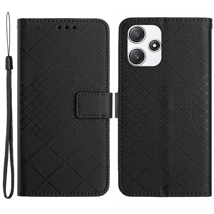 HT06 For Xiaomi Redmi 12 4G / 5G (Global) / Poco M6 Pro 5G Case Rhombus Imprinted Phone Leather Cover