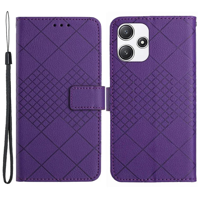 HT06 For Xiaomi Redmi 12 4G / 5G (Global) / Poco M6 Pro 5G Case Rhombus Imprinted Phone Leather Cover