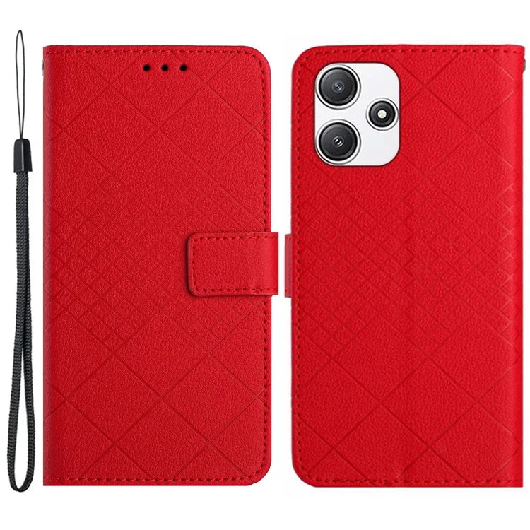 HT06 For Xiaomi Redmi 12 4G / 5G (Global) / Poco M6 Pro 5G Case Rhombus Imprinted Phone Leather Cover
