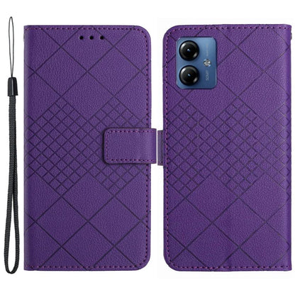 HT06 For Motorola Moto G14 4G Case Rhombus Imprinted Wallet Flip Phone Cover