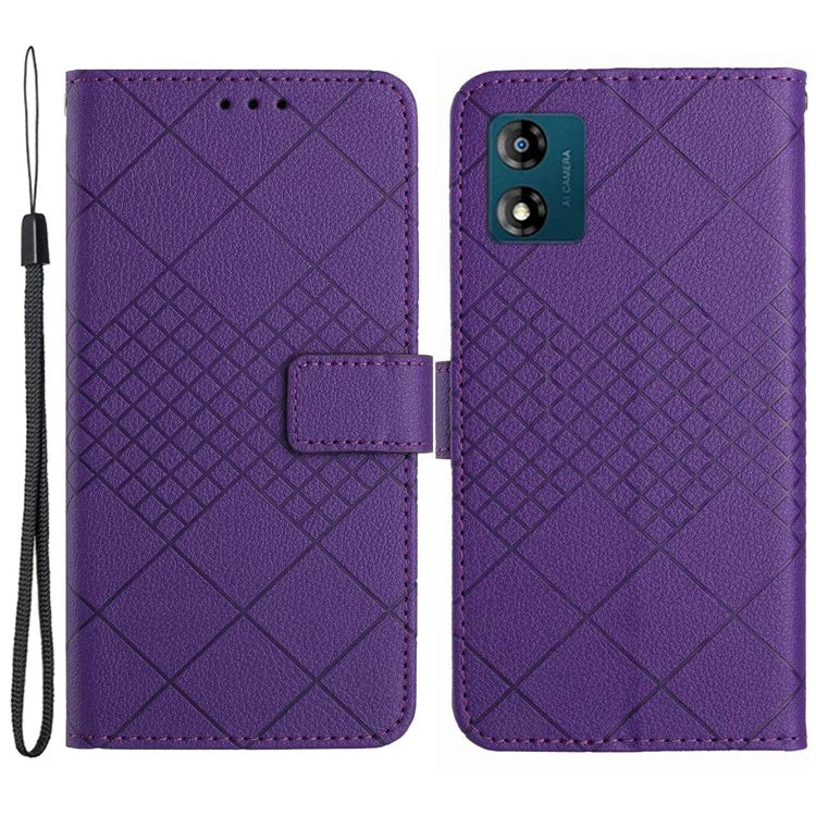 HT06 For Motorola Moto E13 4G Case Litchi Texture Leather Stand Phone Cover
