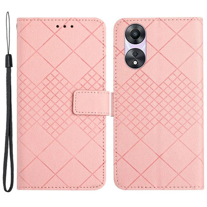 HT06 For Oppo A38 4G / A18 4G Leather Case Wallet Imprinted Rhombus Phone Cover